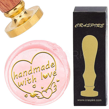 Brass Wax Seal Stamp with Wood Handle AJEW-WH0412-0261-1