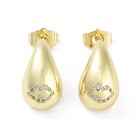 Teardrop Rack Plating Brass Cubic Zirconia Stud Earrings for Women EJEW-B047-02G-11-1