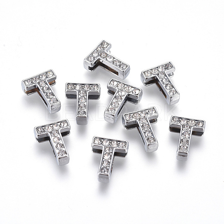 Alloy Initial Slide Charms with Grade A Rhinestones ALRI-R032-T-FF-1