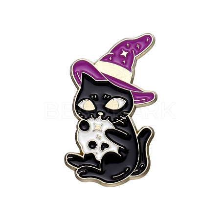 Magic Cat Metal Badge Alloy with Enamel Halloween Brooch PW-WG72375-01-1