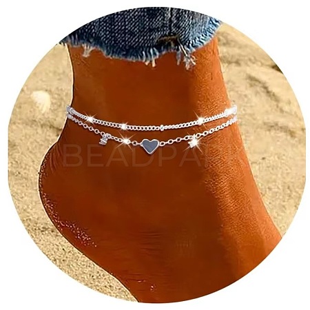 Heart Alloy Cubic Zirconia Double Layer Anklets WG95339-02-1