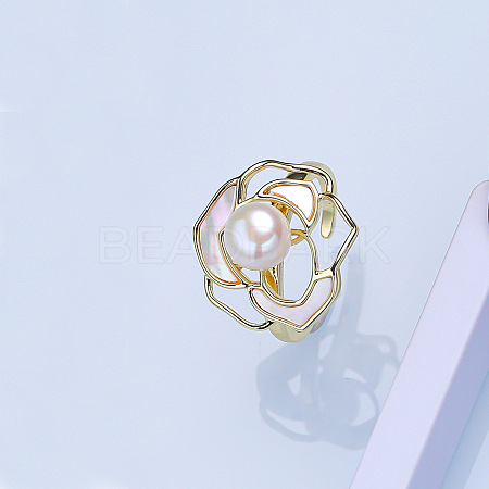 Natural Freshwater Pearl with Natural Shell Cuff Rings WGACE42-01-1