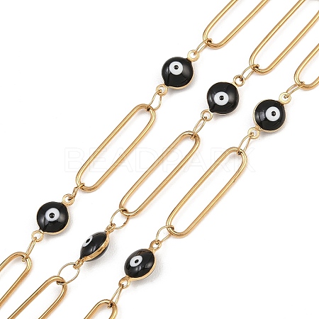 304 Stainless Steel Enamel Evil Eye & Long Oval Link Chains CHS-K021-12G-03-1