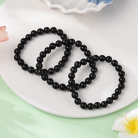 Natural Obsidian Beaded Stretch Bracelets BJEW-Q692-12-8mm-1