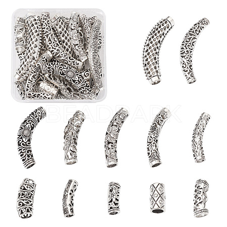20Pcs 10 Style Tibetan Style Alloy Tube Beads TIBEB-CD0001-06AS-1