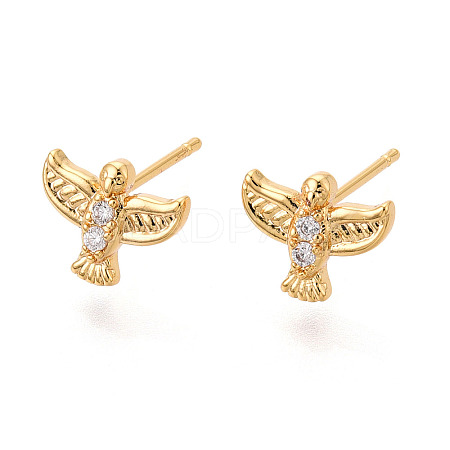 Brass Micro Pave Clear Cubic Zirconia Stud Earrings KK-N263-26G-1