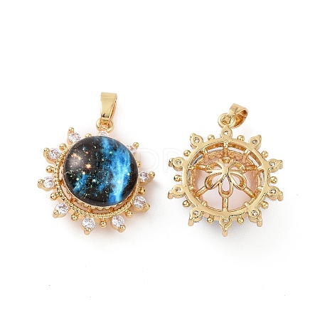 Brass Micro Pave Clear Cubic Zirconia Pendants KK-E068-VC466-1
