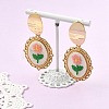 304 Stainless Steel & Cloth Embroidery Stud Dangle Earrings EJEW-JE07298-02-1