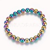 Electroplated Non-magnetic Synthetic Hematite Beaded Stretch Bracelet BJEW-P215-01-8mm-1