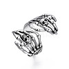 Gothic Punk Skull Hand Alloy Open Cuff Ring for Men Women RJEW-T009-57AS-4