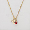 304 Stainless Steel Light Siam Rhinestone Birth Stone Constellation Pendant Necklaces FS-WG76580-07-1