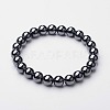 Synthetic Hematite Round Beaded Stretch Bracelet BJEW-F203-10-6