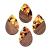 Transparent Resin & Walnut Wood Big Pendants RESI-T058-05K-1