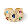 Colorful Cubic Zirconia Oval with Sun Open Cuff Ring RJEW-B043-15-1