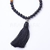 Natural Black Agate and Wood Mala Beads Necklaces X-NJEW-JN01779-01-2