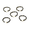 Black Enamel Bamboo Joint Open Cuff Ring with ABS Plastic Pearl Beaded RJEW-H120-08G-4
