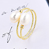 Natural Pearl Beaded Wrapped Cuff Ring RJEW-T026-04G-2