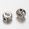 Flat Round Antique Silver Tone Alloy Number Beads PALLOY-K194-06AS-2