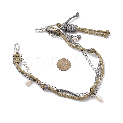 Polyester & Spandex Cord Rope Braided Human & Natural Cowrie Shell Charm Iron Chain Bag Decorative Chains AJEW-BA00173-01-1