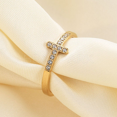Cross Stainless Steel Micro Pave Clear Cubic Zirconia Finger Rings for Women FS-WG88B59-04-1