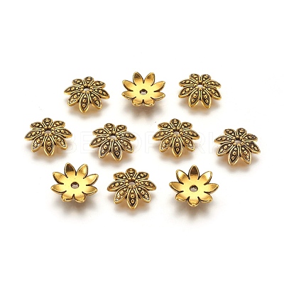 8-Petal Tibetan Style Alloy Flower Bead Caps TIBEB-2347-AG-LF-1