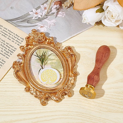 Brass Wax Seal Stamps with Wood Handle AJEW-WH0412-0066-1