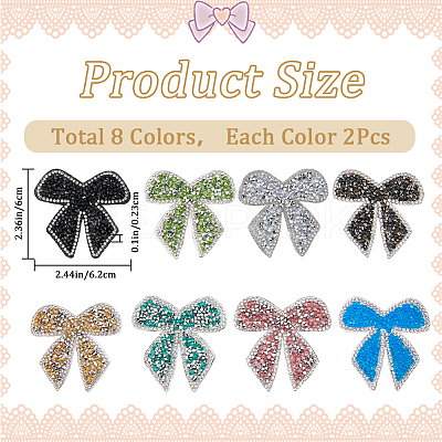 16Pcs 8 Styles Bowknot Hotfix Rhinestone Iron on Patches Appliques DIY-CP0009-65-1