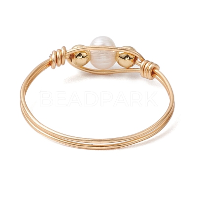 Copper Wire Wrapped Natural Cultured Freshwater Pearl Beads Finger Rings for Women RJEW-JR00775-01-1