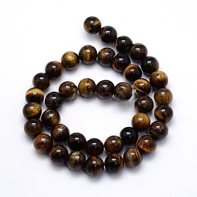 Natural Grade AB Tiger Eye Round Beads Strands G-O047-02-12mm-1