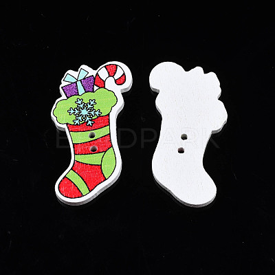 Christmas 2-Hole Spray Painted Maple Wooden Buttons WOOD-N005-37-1
