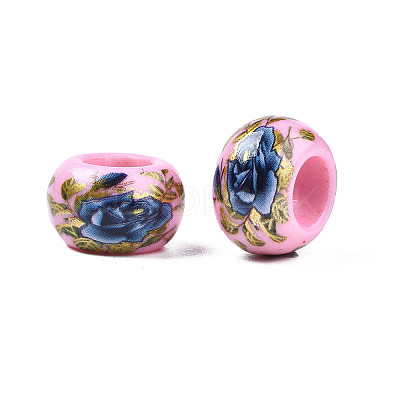 Flower Printed Opaque Acrylic Rondelle Beads SACR-S305-27-B01-1