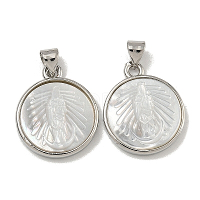 Rack Plating Brass Pave Natural White Shell Pendants KK-U025-11P-04-1