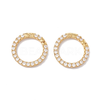 Rack Plating Brass Micro Pave Clear Cubic Zirconia Spring Gate Ring ZIRC-C040-25G-1