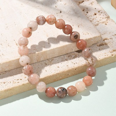 Natural Plum Blossom Jasper Beads Stretch Bracelets BJEW-F380-01-B08-1