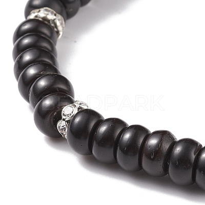 Coconut Shell Beaded Stretch Bracelet with Alloy Lion for Women BJEW-JB08208-1