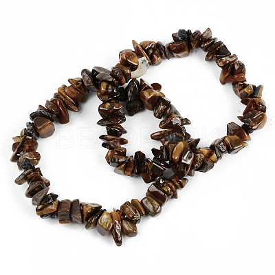 Unisex Chip Natural Tiger Eye Beaded Stretch Bracelets BJEW-S143-02-1