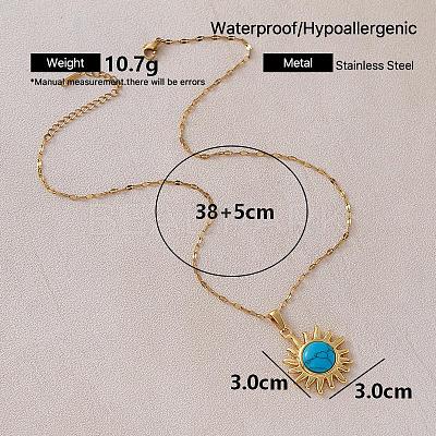 Vintage 304 Stainless Steel Sun Pendant Necklace with Dyed Synthetic Turquoise Stone for Women TN1181-1
