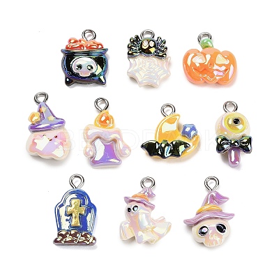 Halloween Electroplate Opaque Resin Pendants RESI-H040-02A-P-1
