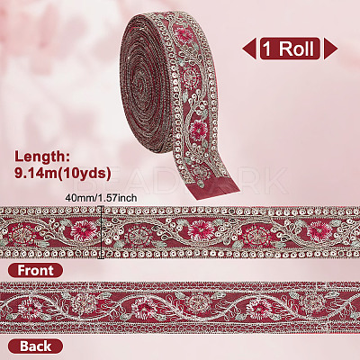 Sparkle Polyester Flower Embroidery Ribbons SRIB-WH0011-266A-1