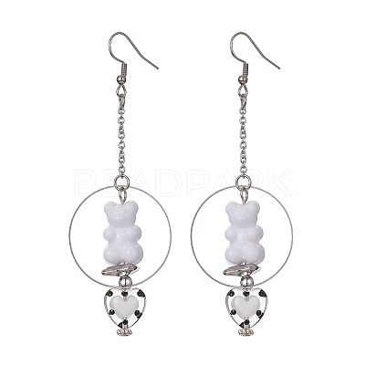 Acrylic Bear & Lampwork Heart Dangle Earrings EJEW-JE05416-02-1