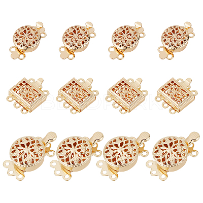 12Sets 3 Style 3-Strand 6-Hole Brass Box Clasps KK-BC0008-24-1