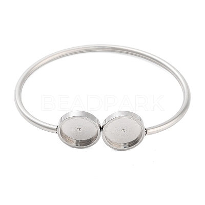 Tarnish Resistant 304 Stainless Steel Blank Bangle Bases with Flat Round Tray STAS-G337-01P-1