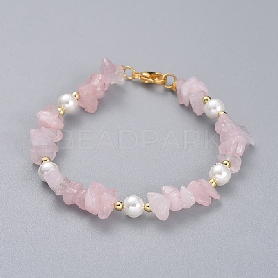 Natural Rose Quartz Chip Beaded Bracelets BJEW-JB04933-01-1