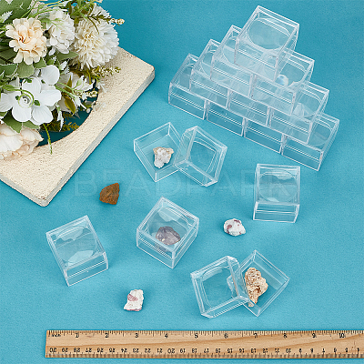 16Pcs Square Transparent Plastic Ring Viewer Magnifier Boxes CON-FG0001-26-1