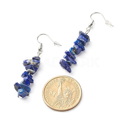 Natural Lapis Lazuli Chip Beads Dangle Earrings EJEW-JE04649-12-1