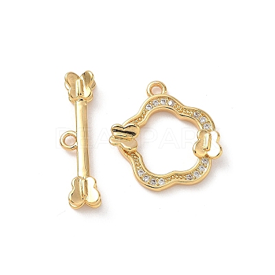 Brass Micro Pave Clear Cubic Zirconia Toggle Clasps KK-D504-07G-1