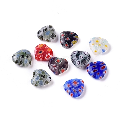 Handmade Millefiori Glass Heart Beads X-LK-P017-M-1