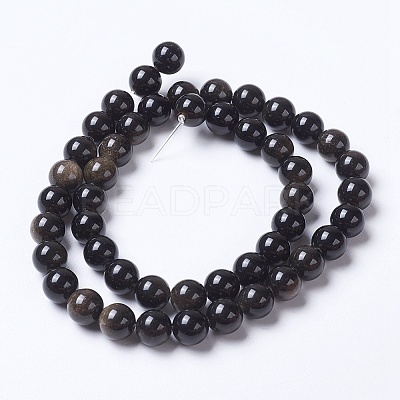 Natural Golden Sheen Obsidian Beads Strands G-K268-01-8mm-1