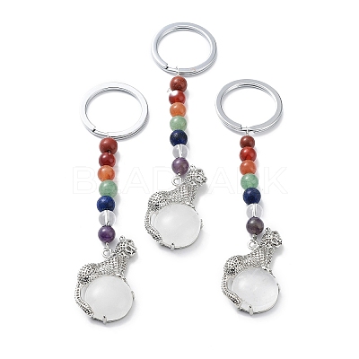 Natural & Synthetic Mixed Gemstone & Brass Cheetah Keychain KEYC-H019-01P-1