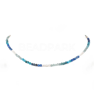 3.5MM Faceted Round Natural Apatite & Kyanite and Potato Natural Pearl Beaded Necklaces with 304 Stainless Steel End Chains NJEW-JN05974-01-1